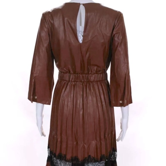 Mucha et Muchette NWT Dress Faux Leather Caramel Brown Black - Picture 6 of 14